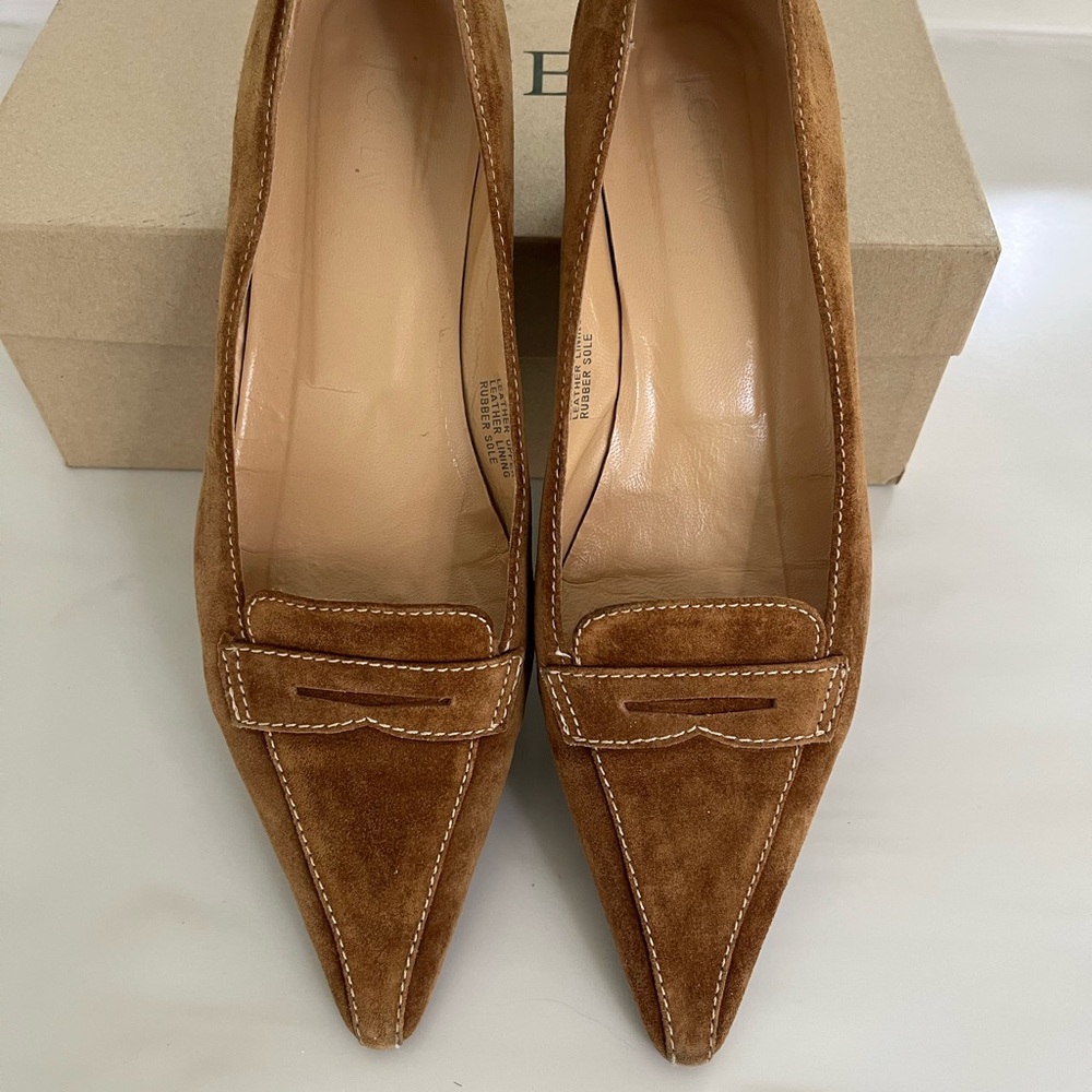 J Crew suede flat 1” heel size 10